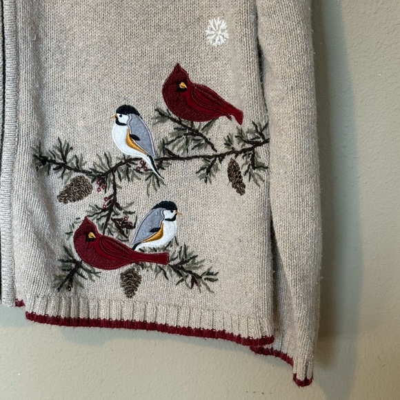 Vintage Croft & Barrow Silk Blend Bird Detail Holiday Zip Front Sweater Size XL - Picture 7 of 10